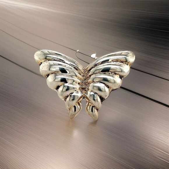 Tiffany & Co Estate Puffed Butterfly Brooch Pin Sterling Silver TIF516 - Picture 5 of 10